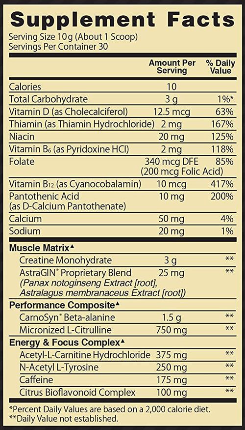 Gold Standard Pre-Workout Supplement Facts