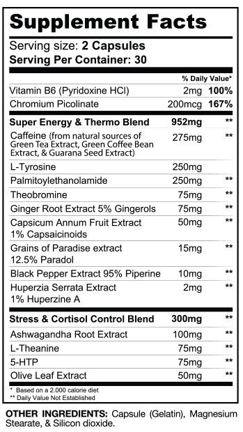DTN8 Fat Burner Supplement Facts Image