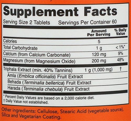 NOW Triphala Supplement Facts