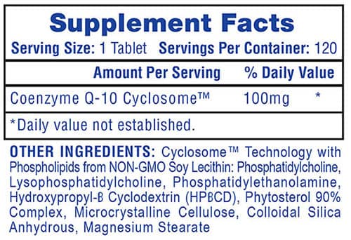 Hi Tech CoQ10 Supplement Facts Image