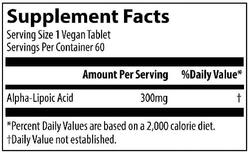 MRM Alpha Lipoic Acid Supplement Facts