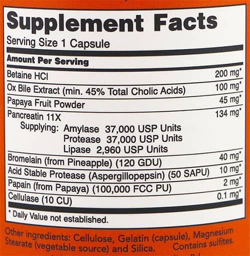 NOW Super Enzymes Supplement Facts