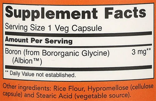 NOW Boron Supplement Facts