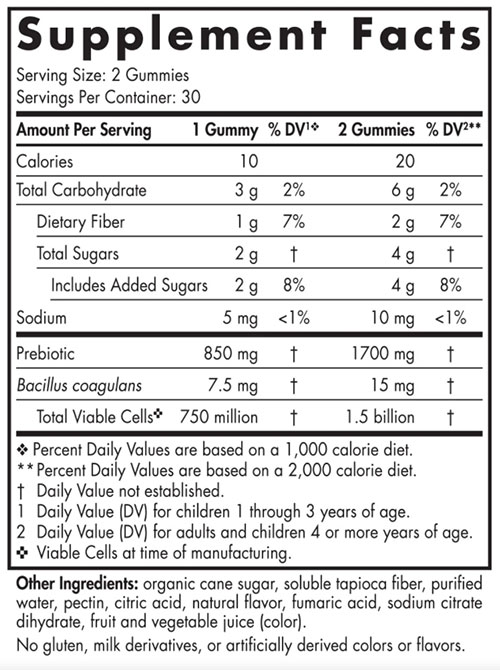 Nordic Naturals Probiotic Gummies for Kids Supplement Facts