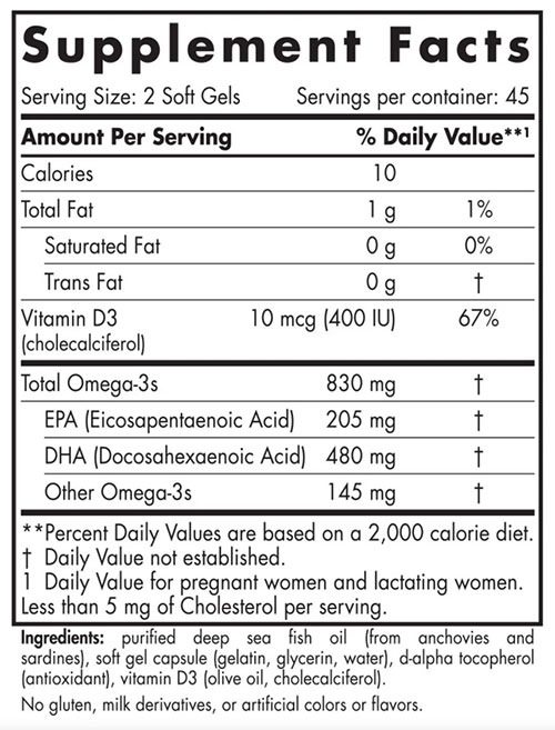 Nordic Naturals Prenatal DHA Supplement Facts