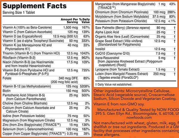 NOW ADAM Supplement Facts