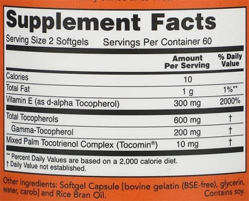NOW Advanced Gamma E Supplement Facts