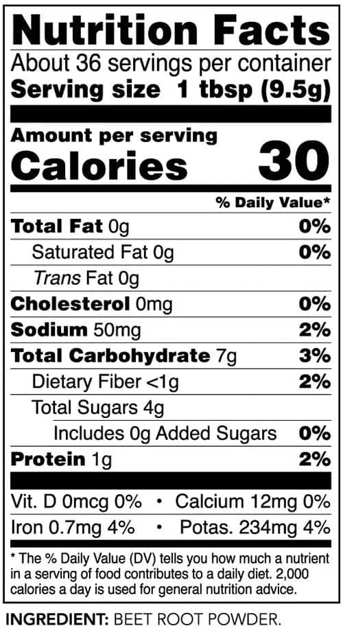 NOW Beet Root Powder Supplement Facts