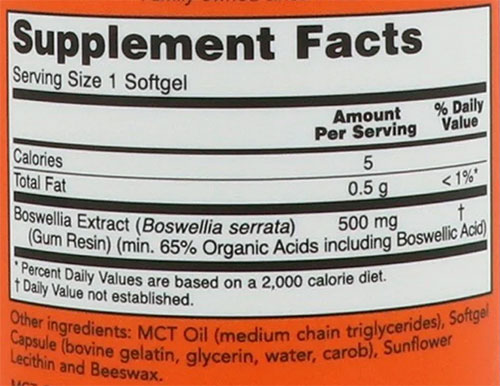 NOW Boswellia Extract Supplement Facts