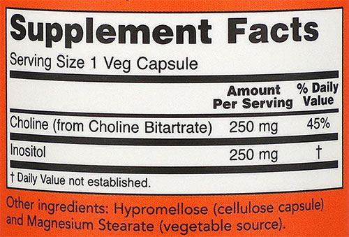 NOW Choline and Inositol Supplement Facts