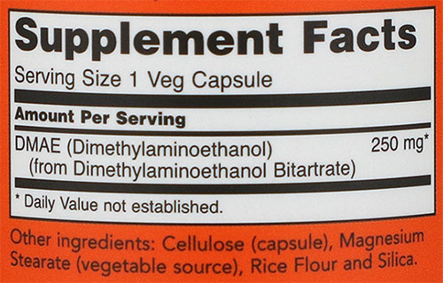 NOW DMAE Supplement Facts