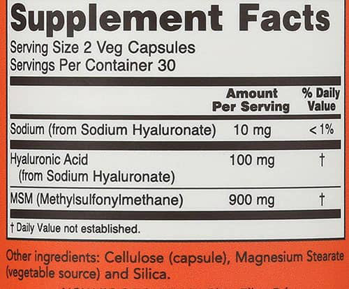 NOW Hyaluronic Acid Supplement Facts