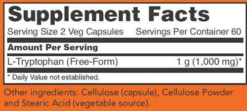 NOW L-Tryptophan Supplement Facts