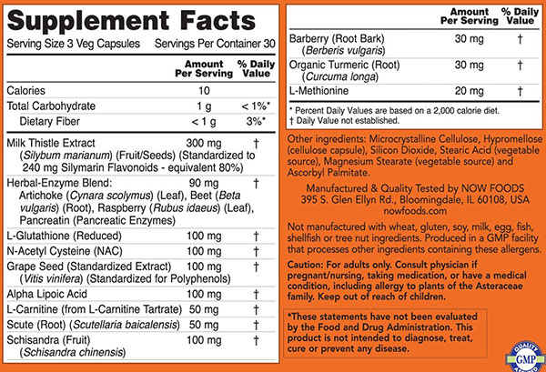 NOW Liver Refresh Supplement Facts