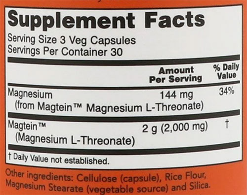 NOW Magtein Supplement Facts