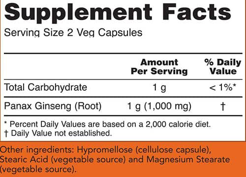 NOW Panax Ginseng Supplement Facts