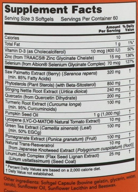 NOW Prostate Health Supplement Facts