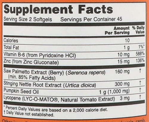 NOW Prostate Support Supplement Facts