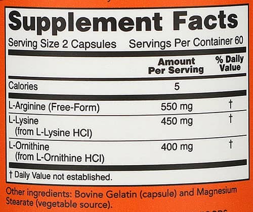 NOW Tri-Amino Supplement Facts