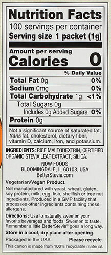 NOW Better Stevia Supplement Facts