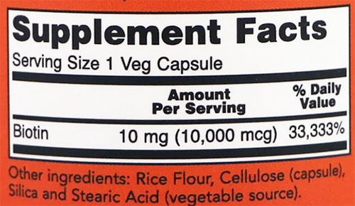 NOW Biotin Supplement Facts