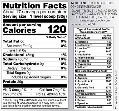 NOW Chicken Bone Broth Supplement Facts