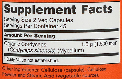NOW Cordyceps Supplement Facts