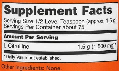 NOW L-Citrulline Powder Supplement Facts