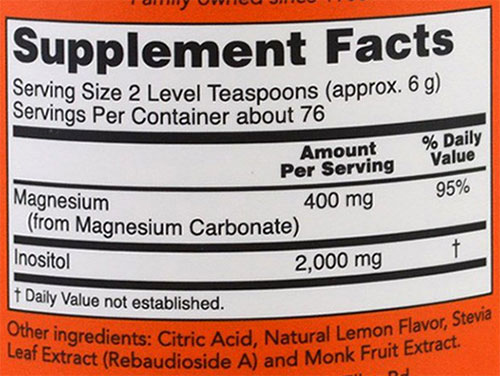 NOW Magnesium Inositol Relax Supplement Facts