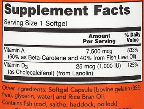 NOW Ultra A & D Supplement Facts