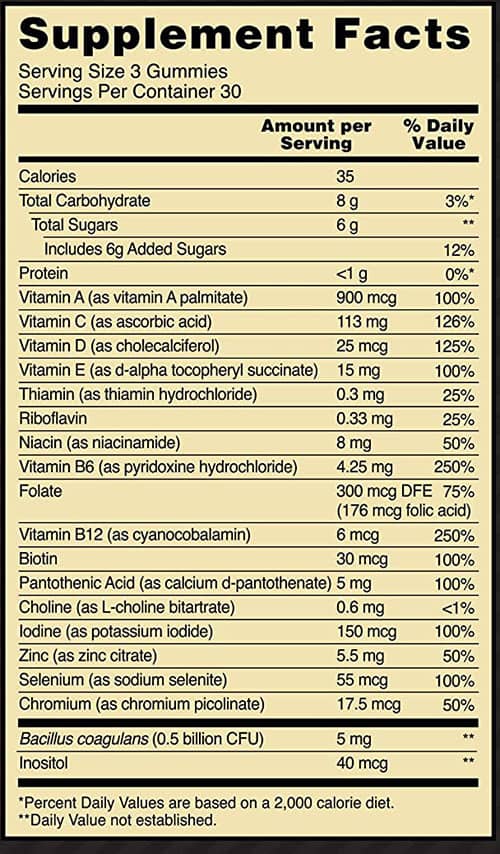 Opti-Men Gummies Supplement Facts