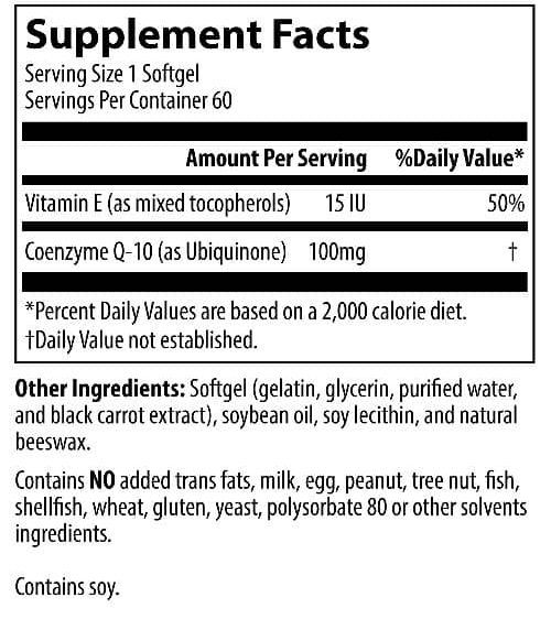 MRM CoQ10 Supplement Facts