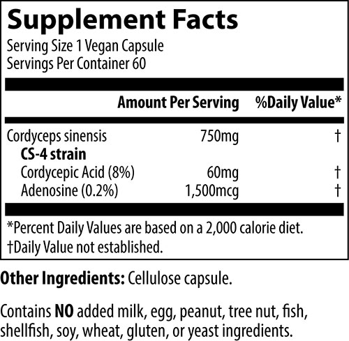MRM Cordyceps Supplement Facts