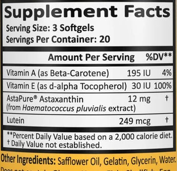 Healthy Origins Astaxanthin Supplement Facts