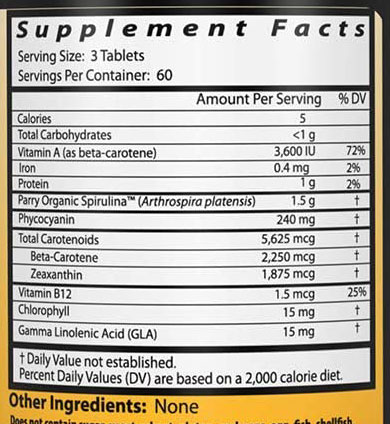 Healthy Origins Spirulina Supplement Facts
