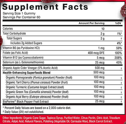 LeanFire Apple Cider Vinegar Supplement Facts