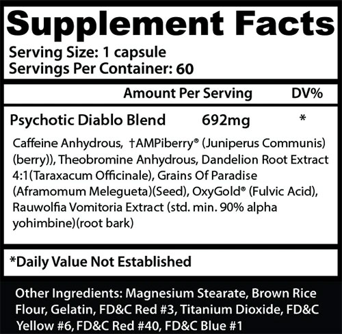 Psychotic Diablo Supplement Facts Image