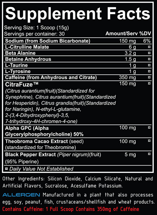 Broken Arrow Pre Workout V2 Supplement Facts Image