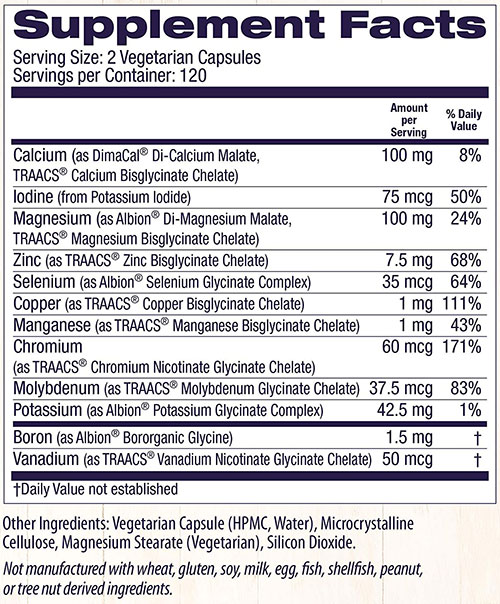 Healthy Origins Chelated Multi Mineral Supplement Facts