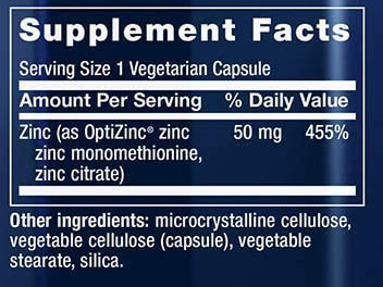 Life Extension Zinc Capsules Supplement Facts