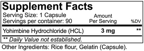 NutraKey Yohimbine HCL Supplement Facts