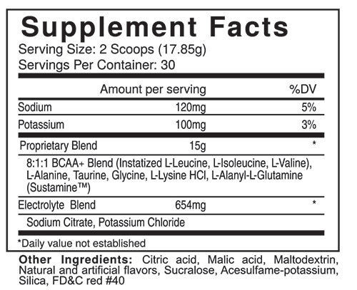 BCAA Supreme Supplement Facts Image