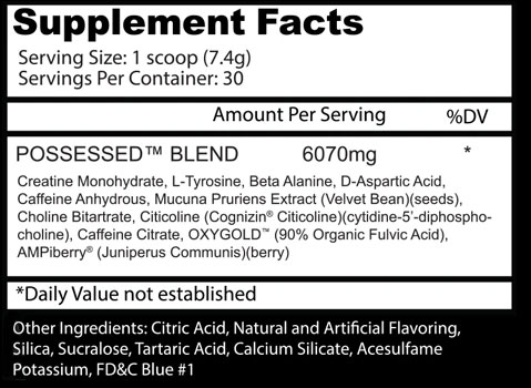 Insane Labz Possessed Supplement Facts Image