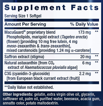 Life Extension MacuGuard Supplement Facts