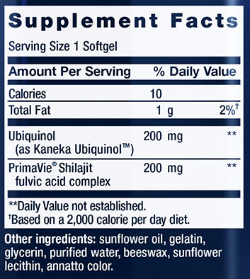 Life Extension Super Ubiquinol CoQ10 w/ Mitochondrial Supplement Facts