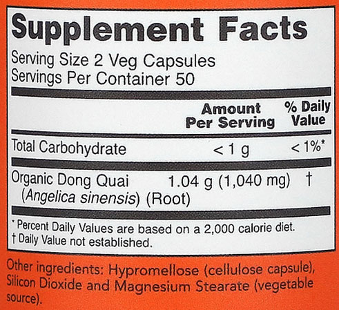 NOW Dong Quai Supplement Facts