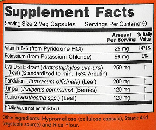 NOW Water Out Supplement Facts