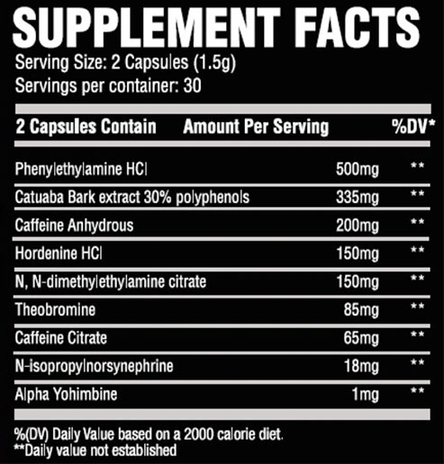 Chemix Energy Supplement Facts Image