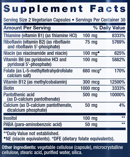 Life Extension BioActive Complete B Supplement Facts