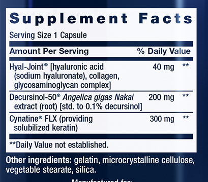 Life Extension Fast Acting Joint Formula Supplement Facts